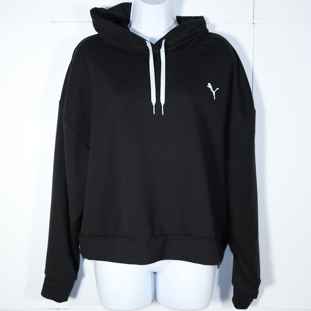 Puma Womens Pull Over Crop Top Hoodie Size XL Black Long Sleeve Draw String